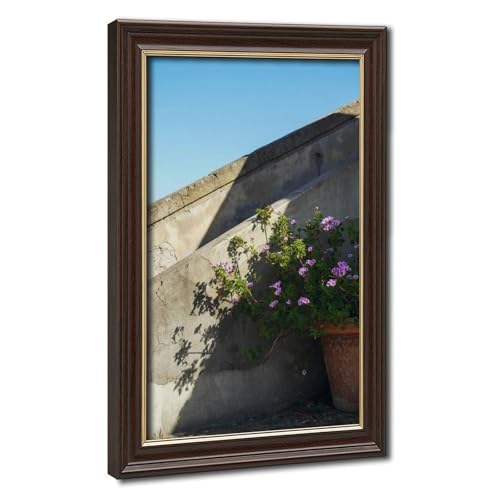 Rustic Stone Wall Pink Geranium Canvas Wall Art · Tuscan Flower Pot Print · Vintage European Countryside Canvas Poster Wall Decor For Farmhouse Mokume Gane Frame 12" L X 18" W