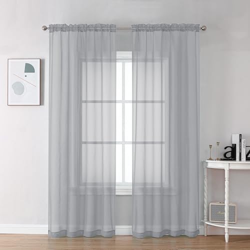 Image of Chyhomenyc Light Grey Sheer Curtains 78 Inches Long 2 Panels Set for Living Room, Light Filtering Voile Lightweight Bedroom Curtains, Rod Pocket Solid Window Treatment Drapes, Each 42W x 78L