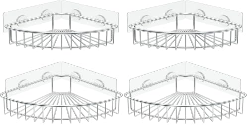 Image of SMARTAKE 4-Pack Corner Shower Caddy, SUS304 Stainless Steel, Wall Mounted Bathroom Shelf with Adhesive, Storage Organizer for Toilet, Dorm and Kitchen (Silver)