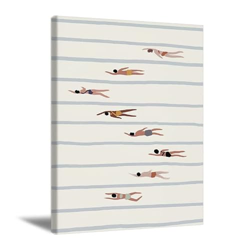 Nhktwssi Kids Bathroom Wall Art Minimalist Wall Art Swimming Pool Art Print Coastal Nautical Print Swimmers Art Modern Home Artwork Abstract Bathroom Wall Decor 16X24 Inch No Frame #TOP11
