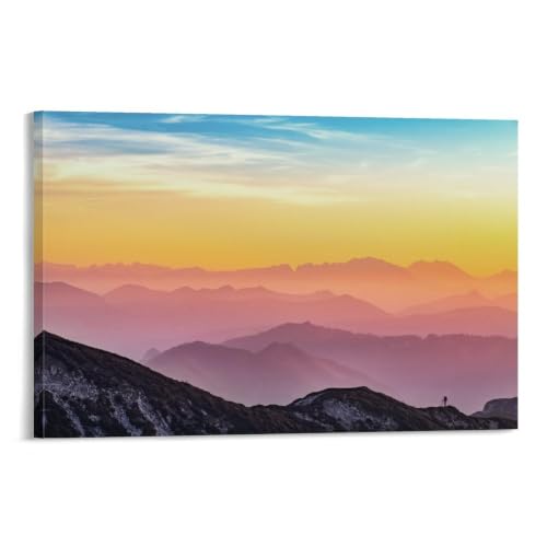 Toile silhouette de montagne déco murale salon moderne et cadre tableau chambre adulte 20x30