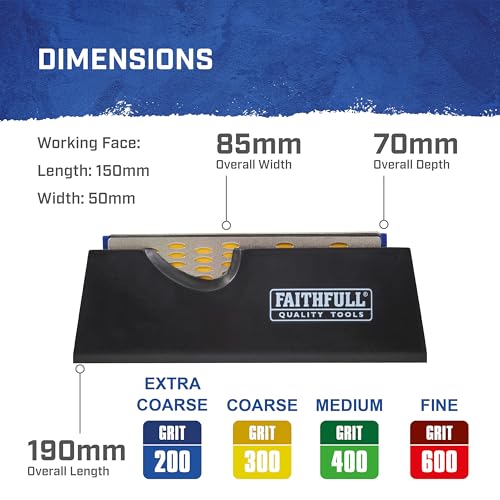 Faithfull 4-Sided Diamond Sharpening Stone – Quad-Grit Knife & Tool Sharpener with Non-Slip Base, 200G / 300G / 400G / 600G Grit for Chisels, Plane Irons, Scissors & Blades