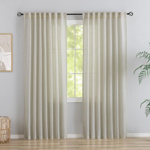94 Inch Length Curtains Burlap Linen Back Tab Hook Belt
