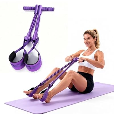 Sesiyoiu Pedal Resistance Bands with Handles, Separated 8-Tube Multifunction Exercise Bands, Yoga Tension Rope, Natural Rubber Elastic Equipment for Abdomen, Waist, Arm, Leg Stretching (Purple)
