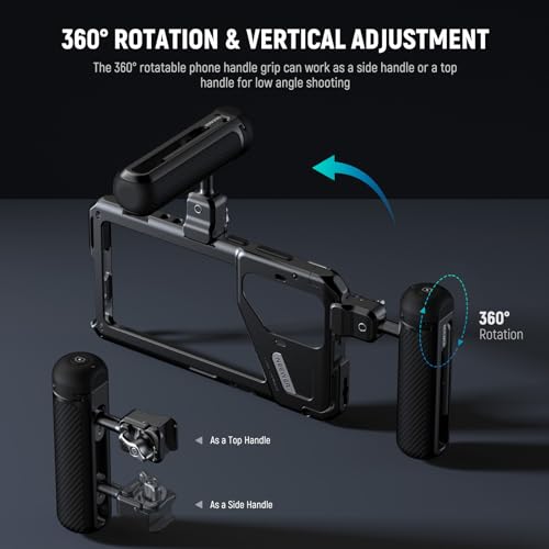 Image of NEEWER PA042 S24 Ultra Phone Cage Video Rig Stabilizer with PA045S Quick Release Side Handle, PA045E Bluetooth Shutter Handle, 67mm Filter Adapter, 17mm Lens Backplate, T Mount Lens Adapter, Wipe
