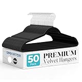 Smartor Black Velvet Hangers 50 Pack, Non Slip Clothes Hangers with Shoulder Notches, Premium Slim Space Saving Felt Hanger for Closet Organizers and Storage, Heavy Duty Hanger for Coat