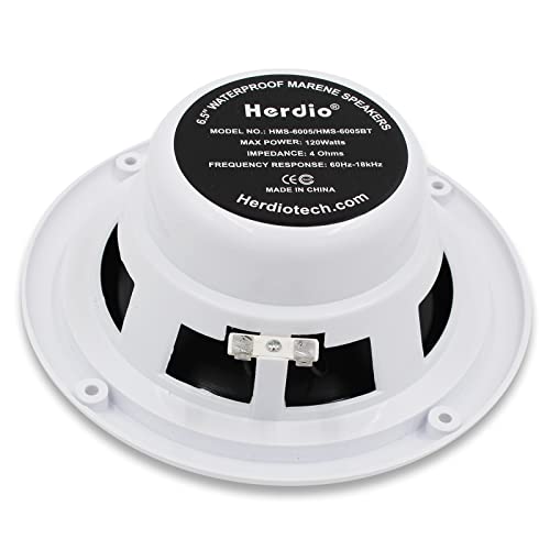 Herdio Marine Radio And Speakers Set Compatable With Bluetooth, Marine Gauge Head Unit+6.5 Inch Marine Flush Wall Mount Ceiling Speakers+Rubber Flexible Mast Fm Am Antenna #TOP2