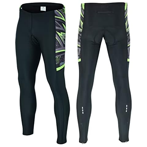 SIKMA Mens Cycling Tights Winter Thermal Padded Trousers Legging Biking Pant Bottom (Black/Green, Large) Cover