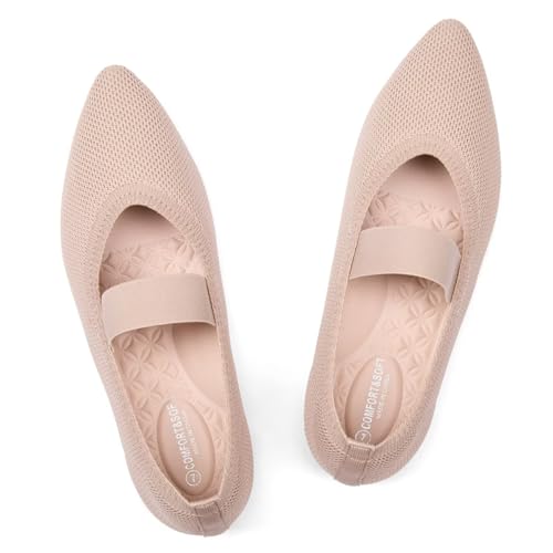 Frank Mully Womens Knit Flats Pointed-Toe Shoes with Elastic Straps Ballerina Flat Shoes for Women Dressy Ecru,8.5 by Frank Mully - Used condition - US$27.67