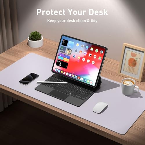 Image of Aothia Large PU Leather Desk Pad Protector - Non-Slip Mouse Pad & Writing Mat for Office /Home, Waterproof, Easy to Clean (48 inch x 17 inch, Soft Lavender)