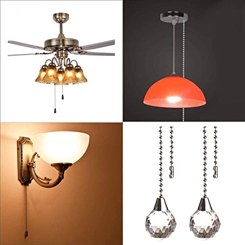Image of Ceiling Fan Pull Chain Decorative Extension 12 Inches Clear Crystal Prism Ball Fan Pulls Set for Ceiling Light Lamp Fan Chain Extender,2 Pack (Nickel)