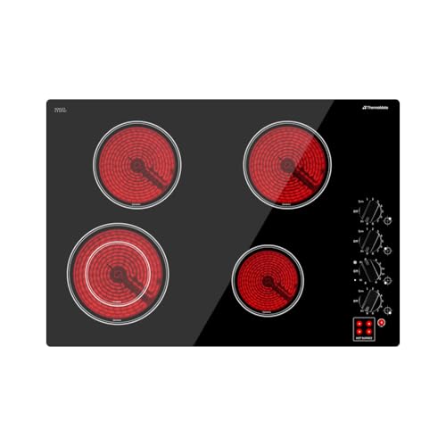 ThermoMate 30 Inch Electric Cooktop 4 Burners ETL Certified, Knob Control Built-in Radiant Electric Stove Top, Schott Glass Panel, 7300W, 9 Heating Level, Chlid Lock & Timer, 240V