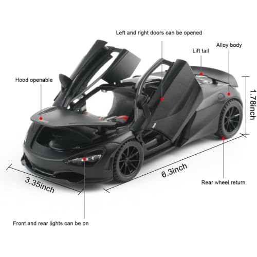 Image of DREAMY DEN McLaren 720S 1:32 Die-Cast Metal Toy Car, Premium Alloy Pull Back Sports Model with Openable Doors, Light & Sound, Miniature Car Gift for Kids & Boys, Colour as Per Stock