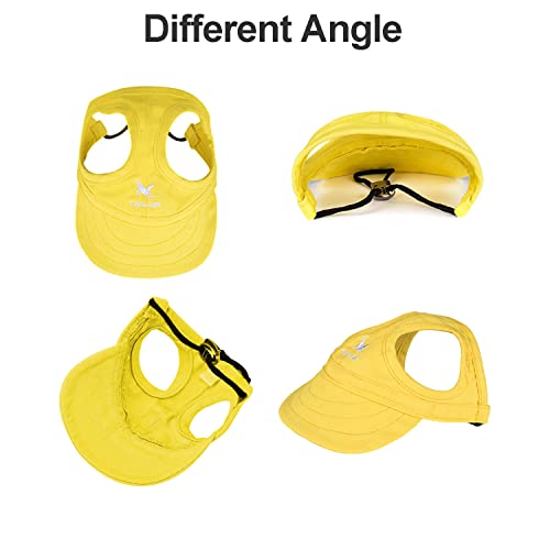 Image of HDKUW Dog Hat with Ear Holes, Dog Baseball Outdoor Cap, Adjustable Summer Travel Sport Hat for Small Medium Dogs Yellow M