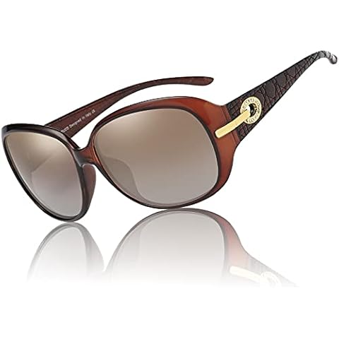 DUCO Women's Shades Classic Oversized Polarised Sunglasses 100% UV Protection 6214 Brown Frame Brown Lens Cover