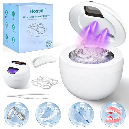 Retainer Cleaner, Upgraded Open-Window 45kHz Retainer Cleaner 200ML Dental Cleaning Pod with 4 Modes &amp; Digital Timer