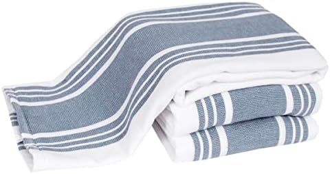 Dish Towels Dual Purpose Reversible, 100% Absorbent Cotton, Kitchen Towels Set of 3 Striped, 17" x 30", 3-Pack Cornflower All-Clad Textiles