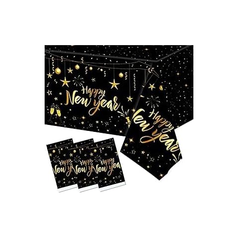 3Pcs Black Gold New Year Tablecloths Cover