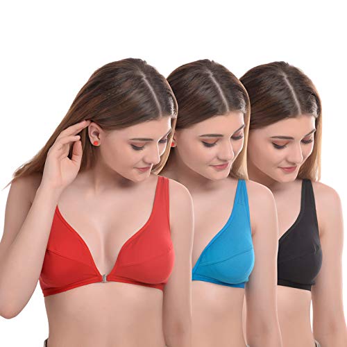 LEZAIRAWomen's Cotton Non-Padded Wire Free Regular Bra (LE-NFO-3P-S36_Multicolour_36)