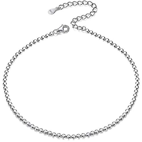 Women Dainty Anklet, 925 Sterling Silver Flat Round Cute Ball Bead Chain Anklet Disc Summer Ankle Bracelet Boho Beach Foot Chain
