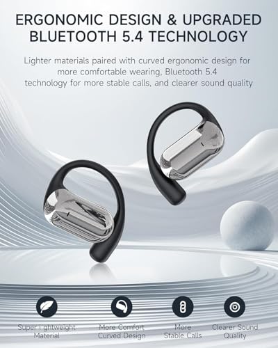 Image of Open Ear Headphones - 2026 Bluetooth 5.4 Ear Earbuds Wireless with ENC Mic Noise Canceling,50H Playtime,7.5g Lightweight Comfort,IPX7 Sweat Resistant，Adjustable Ear Hooks for Sports Running,Workout