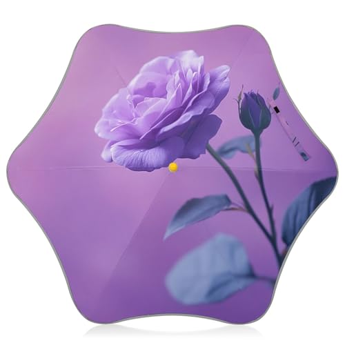 Elegante paraguas para niñas, diseño floral y morado, para niños, para viajes, SPF 50+, protección UV, paraguas de lluvia floral para niños, clásico