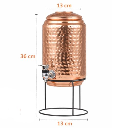 Image of Pure Copper Hammered Water Dispenser 5 Litre | Ayurvedic Water Storage Pot with Tap & 2 Copper Glasses | Rustic Finish | Rustproof & Durable | for Home & Kitchen