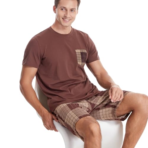Men's Short Sleeve Pajama Set with Pockets 2-Piece Nightwear for Summer Lightweight Men's PJS2