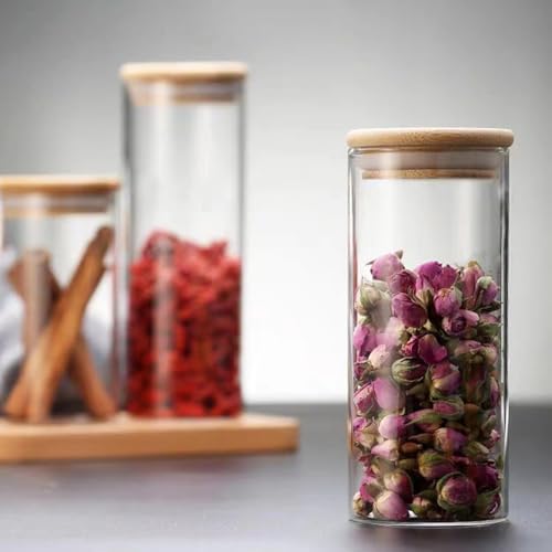 Buthsku Glass Storage Jars with Lids 950ML Set of 3 High Borosilicate Glass Airtight Kitchen Food Canisters Cylinder Clear Preserving Seal Containers with Lid (950ml)