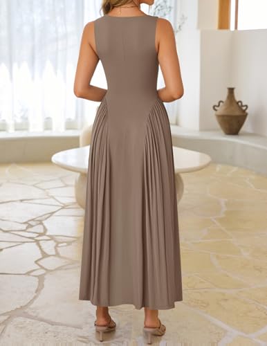 Image of ZESICA Womens 2026 Summer Sleeveless Square Neck Sundress Casual Long Flowy A Line Beach Vacation Maxi Dresses