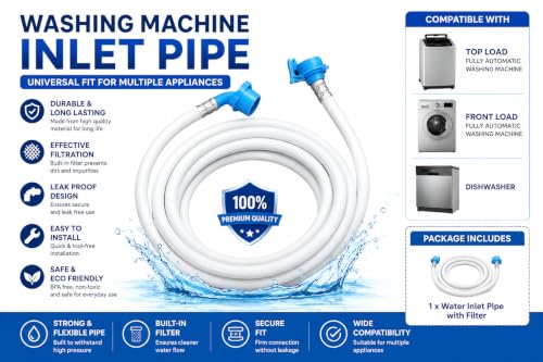 Image of Sanavya Washing Machine Inlet Pipe with Tap Filter Adapter All Brands Top Load, Front Load & Dishwasher | 3 Meter Fully Automatic Washing Machine Pipe + Tap Filter