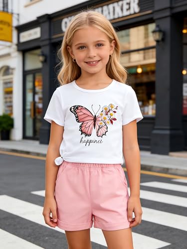 Image of KIDLAGA Girls Two Piece Sets Cherry Pattern Short Sleeve Shirts and Shorts Set With Pockets Girls Summer Outfits Size 7-14