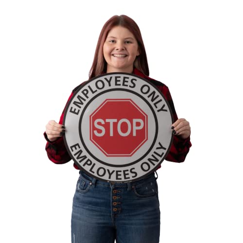 Tradesafe Stop - Employees Only Anti-Slip Floor Sticker - Employees Only Beyond This Point Floor Sign, Peel And Stick Adhesive Vinyl Sign, Ansi-Compliant, 17” Diameter Round Sticker #TOP7