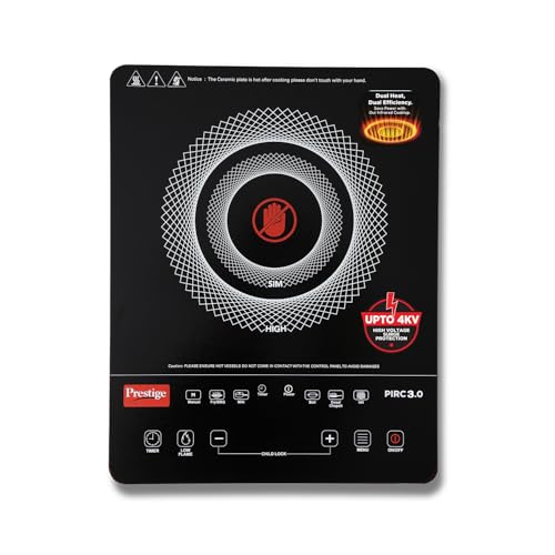 Image of Prestige PIRC 3.0 2400W Infrared Cooktop Black and Silver|Radiant Heating Technology|Sleek Design|Feather Touch Panel|1 Years Warranty on the Product and 2 Years on Coil