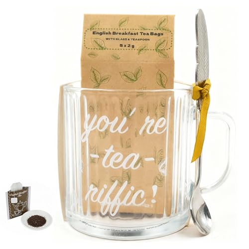 Set de Taza de Vidrio con Té Inglés y Cuchara miniatura 1
