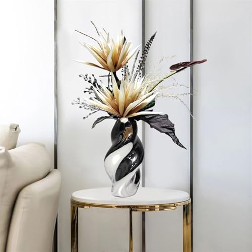 Fausses fleurs de luxe avec vase en céramique pour table à manger et salon