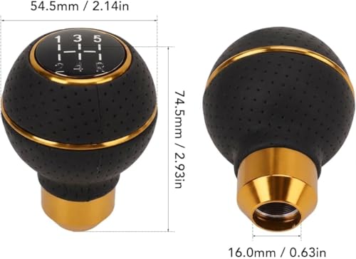Image of AutoBizarre 5 Speed Aluminum Base Metal Ring Leather Covered Gear Knob Gear Shifter Handle Knob for All Manual Transmission Cars (Gold Ring Black Leather)