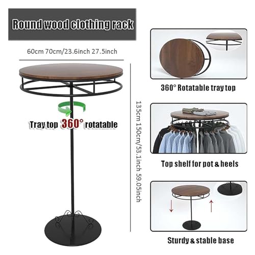 Portant à vêtements magasin rotatif avec étagère et penderie circulaire métal