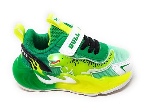 Bull Boys Schuhe mit Lichtern DNAL5117 Jurassic Rex, Grün, Klettverschluss, Dinosaurier T-Rex, gepolsterte Sohle, grün, 32 EU
