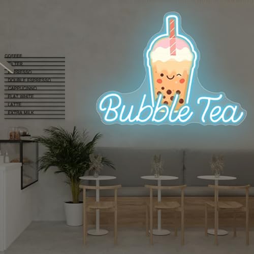 Image of Bubble Tea Neon Sign, Boba Tea Milk Tea LED Neon Light Drinks Coffee Bar Shop Wall Decor Art Personalized Restaurant Welcome, Coffee Dessert Shop Bubble Boba Tea Party Office Bedroom,Ice Blue