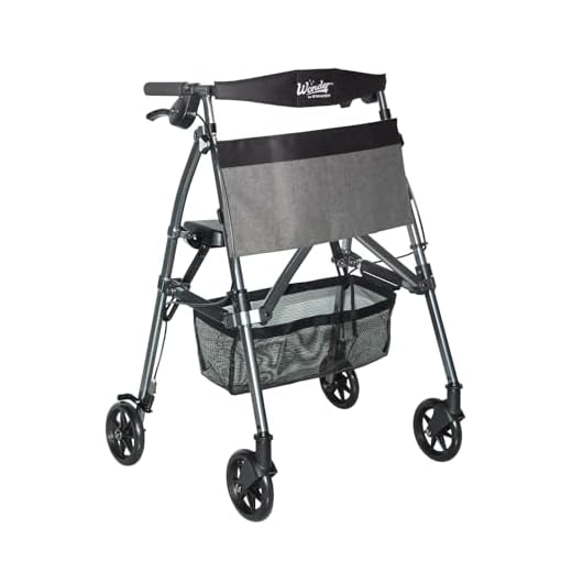 Stander EZ Fold-N-Go Rollator, Leichtgewicht Gehhilfe mit Sitz, Bremse und Tasche, Faltbar Verstellbare Gehrahmen für Senioren, Schwarze Walnuss