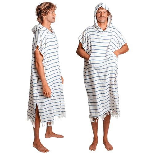 Nova Blue Surf Poncho – White & Navy Striped Surf