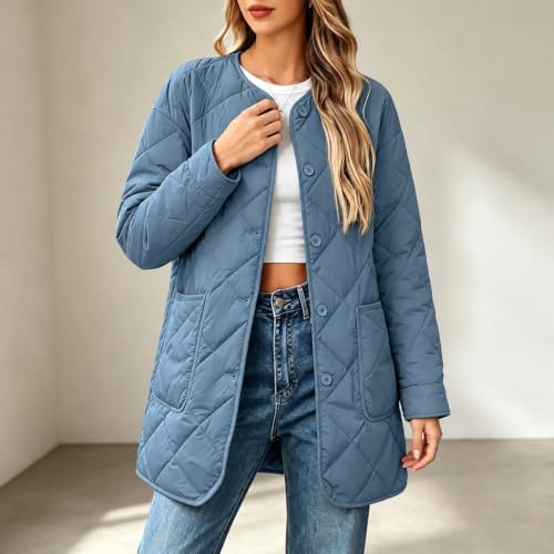 YRAETENM Quilted Jackets for Women Warm Mid Length Lightweight Puffer Coats - image 2
