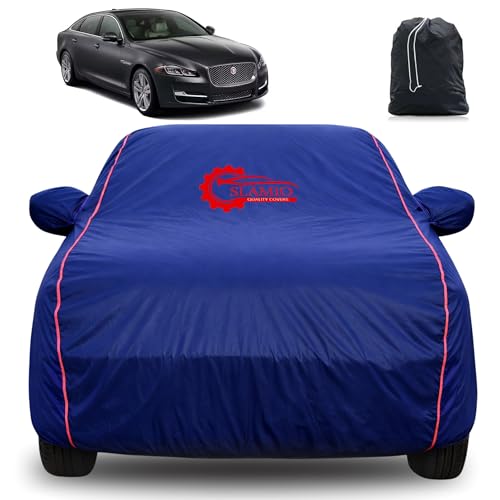 Image of 100% Waterproof Car Cover for Jaguar XJL | All-Weather, Dustproof & UV Protection | Heavy-Duty 3-Layer Fabric | Custom Fit with Mirror & Antenna Pocket | Navy Blue