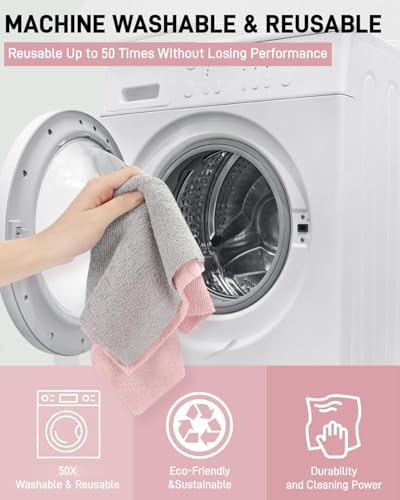 Image of 20-Count Microfiber Cleaning Cloth Multipurpose Cleaning Cloth Roll Pre-Cut Tear Away Microfiber Cleaning Cloth Roll Kitchen Cloth for Cleaning Highly Absorbent Reusable(Pack of-1) (Pink)