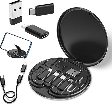 Image of All in One 60W USB C to C Fast Charging Travel Cable Set Type C, Micro USB Port Inbuilt Mobile Stand Compatible with All Smartphones, Tablet