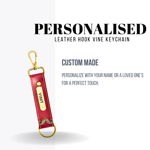 Image of Personalized Leather Keychain with Hook, Customised Leather Keychain for Men & Women | Added with Name & Charm