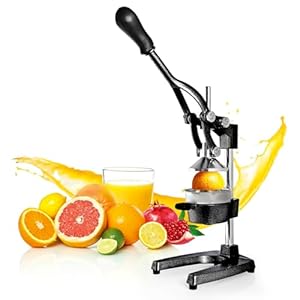 Lumaland Estrattore di Succo Manuale, Spremiagrumi in Ghisa, Senza Sforzo, Pressa Professionale per Frutta e Verdura Arance, Limone, Agrumi, Pompelmo, Melograni, Slow Juicer, Facile da Pulire, Nero