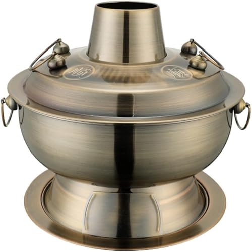 INUUXLG Traditional Chinese Copper Hot Pot, Vintage Copper Shabu Hot Pot Pan, Food Grade Stainless Steel Shabu Hotpot Cooker Chinese Traditional Stew Pot Soup Pot Cookw