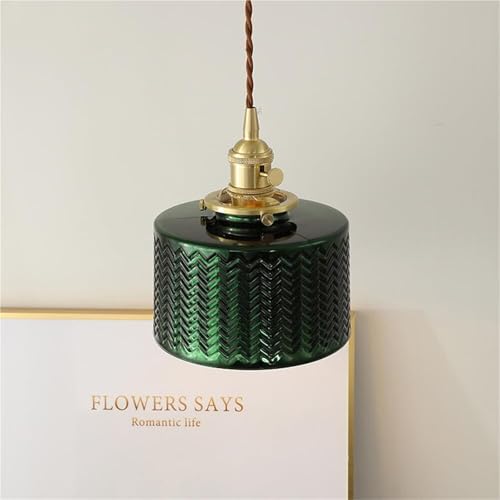 Lustre E27 suspendu plafonnier rétro nostalgique verre vert foncé - 3